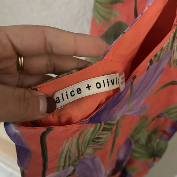 Alice And Olivia Coral Orange Floral Strappy Dress Size 2 - Picture 4 of 7